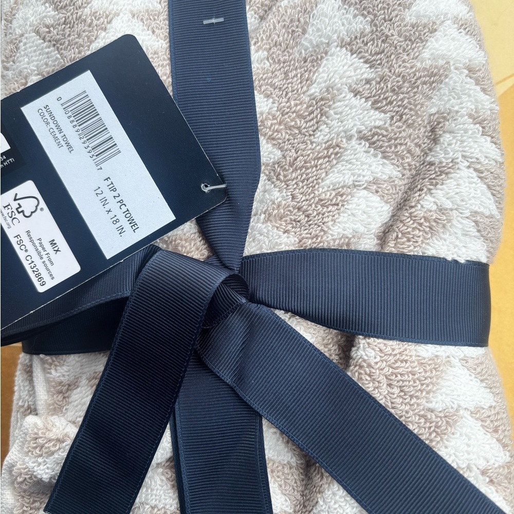 Pendleton Cream Towel with Navy Ribbon - Picture 2 of 2